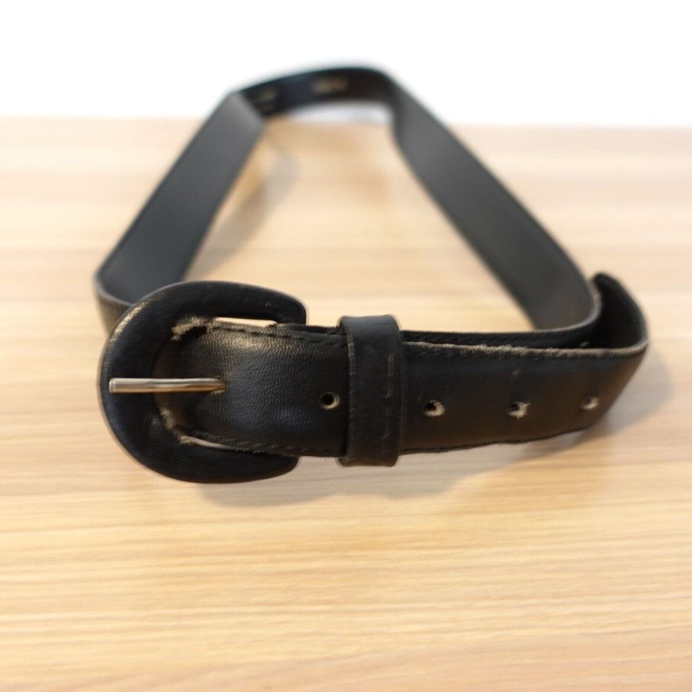 Vintage Astor Belt‎ Womens Black Leather Buckle Large Solid Dress Genuine USA